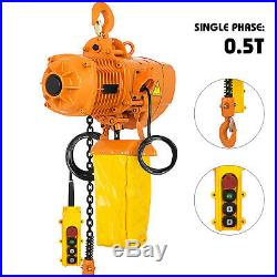 0.5T 1100lbs Electric Chain Hoist 1 Phase 110V Copper Motor Remote Control