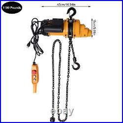 0.5T/1100lbs Electric Chain Hoist Winch with20Mn2 Chain 110V Remote Control 1300W