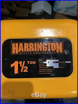 1 1/2 Ton Harrington NER020l-20 NER Electric Chain Hoist Hook Suspension 20' L