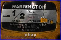 1/2 TON HARRINGTON ES3B-7928 ELECTRIC CHAIN HOIST withTROLLEY #29678