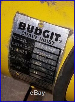 1/2 Ton Budgit Electric Chain Hoist Model #113452-5, 16 FPM, Capacity 1,000 lbs