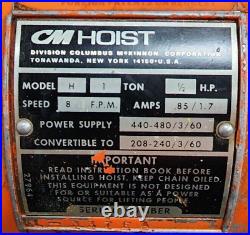 1-Ton CM Electric Chain Hoist with Trolley, Series 627 Hoist