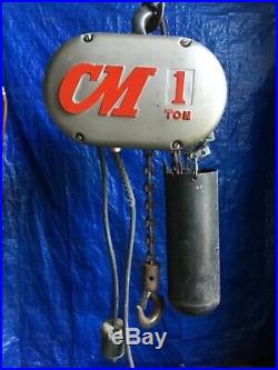 1 Ton CM Loadstar 240/480 Volt Electric Chain Hoist 16' Lift Columbus McKinnon
