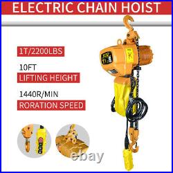 1 Ton Electric Chain Hoist 2200 lb. Super Electric Crane Hoist 10ft Lift in USA