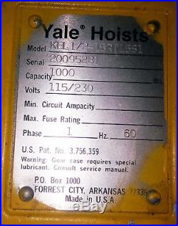 1 Used Yale Kel1/2-15rt15s1 Electric Chain Hoist 1/2ton Make Offer