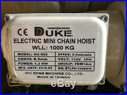 1000kg Single Phase 110v Industrial Electric Lifting Chain Hoist 20mtr Lift