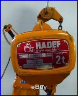 2 Ton HADEF Electric Chain Hoist, 11' Lift, Pendant Control, 3 Phase (30084)