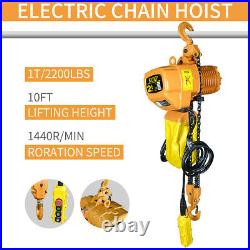 220V 1 Ton Electric Chain Hoist Super Electric Crane Hoist HD 10ft Lift 2200 lb
