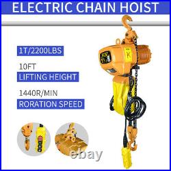 3 Phase 220V Chain Hoist 2200 lb. Electric Crane Hoist HD Super 1 Ton 10ft Lift