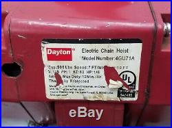 500LB Dayton 4GU71A Electric Chain Hoist Lift 115V 1PH 1/6HP 7FPM Hubbell Remote