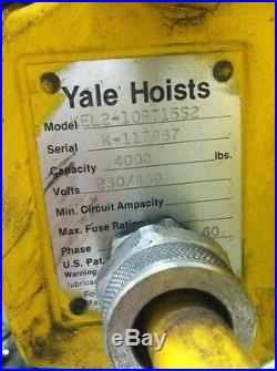 (#558) 2 Ton Yale Electric Chain Hoist 10'lift, 16 FPM, Motorized Trolley, 3ph