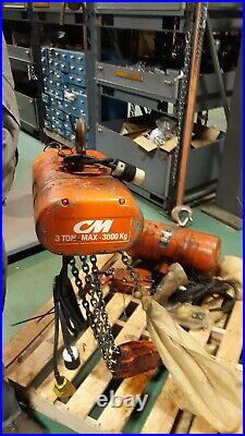 (#580) CM Electric Chain Hoist 3 Ton 15' lift wire 480V-3 phase