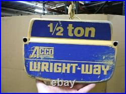 Acco Wright-way Electric Chain Hoist 21012385 1000lbs 1/2 Ton 142 Drop 230/460v