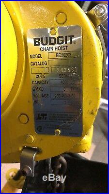 V 230/460-3-6;HP 1  30M/N BUDGIT 2 Ton Electric Chain Hoist BEH0208 Speed 8FPM