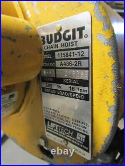 Budgit 1/4 Ton Electric Chain Hoist 500 Lb 16 Fpm 120/240 Vac 115841-12