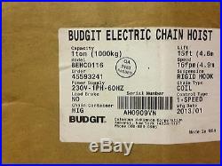 Budgit 1 Ton Electric Chain Hoist 230v-1ph-60hz, Beh0116, Overhead Crane