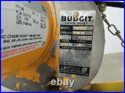 Budgit 2 Ton 4000Lb Electric Chain Hoist 3Ph 230/460V Power Trolley 11.5' Lift