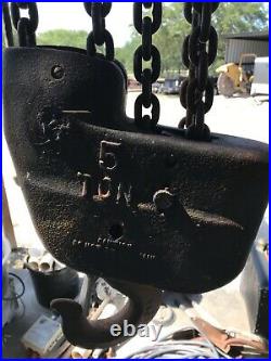 Budgit 5 Ton Chain Hoist Yellow Great Used Condition 110/220 Volt Single Phase