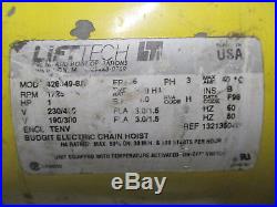 Budgit BEH0116 1 Ton Electric Chain Hoist Lift 230/460V 3PH K3562R Lifttech 2000