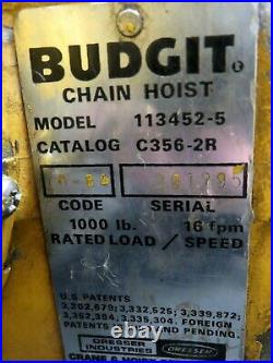 Budgit Chain Hoist 113452-5 1/2 Ton 1000lb Hook Phase 3 230/460 V