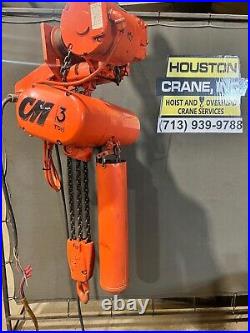CM 3 Ton Electric Chain Hoist with Motorized Trolley, RRT2, 11 FT lift, 460-3-60V