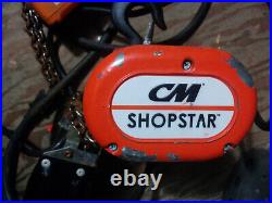 CM 600 Lb Capacity 8 FPM Lift Speed Electric Chain Hoist USED, 10 ft lifting