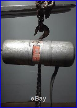 CM Hoist Model R 2 Ton Electric Chain Hoist, 8 F. P. M, 1 HP with 13' of Chain