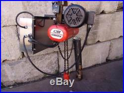 CM LODESTAR 1/2 TON ELECTRIC CHAIN HOIST with POWER TROLLEY WORKS GREAT #3