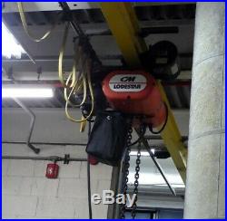 CM LODESTAR 2 TON ELECTRIC CHAIN HOIST WITH MOTORIZED TROLLEY 15' lift