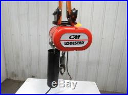 CM LODESTAR Model L 1 Ton Electric Chain Hoist 16FPM Push Trolley 20' Lift 3Ph
