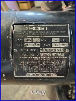 CM Loadstar Model H 1 Ton Electric Chain Hoist 480 Vac 8 Fpm 1/2 HP