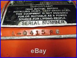 CM Lodestar 1/2 Ton 1000 lb Electric Chain Lifting Lift Hoist 110 Volt 16 fpm