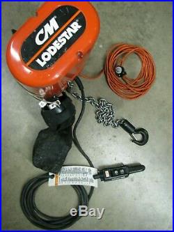 CM Lodestar 1 Ton Electric Chain Hoist 16' Pendant 15' lift 16 FPM 120 V 1-phase