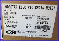 CM Lodestar 3 Ton Electric Chain Hoistmodel Rrt-2ontario, Caliif