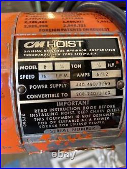 CM Lodestar B 1/4 Ton Electric Chain Hoist 10' Lift 208-230/460V 3Ph CC1C1