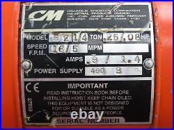 CM Lodestar B2 Electric Chain Hoist 1/4 Ton 5/16 FPM 2 Speed 9' Lift 460V Tested