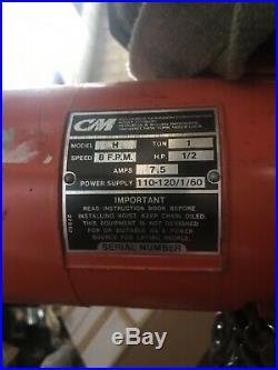 CM Lodestar Electric Chain Hoist Model H 1 Ton 8FPM 1/2HP 7.5 110-120/1/60 USED