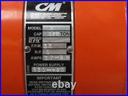 CM Lodestar J 1/2 Ton Electric Chain Hoist 32 FPM 15' Lift 230/460 Volt Tested