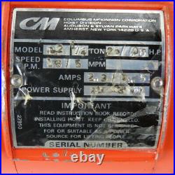 CM Lodestar Model B2 1/4 Ton Electric Chain Hoist 10' Lift 2 Speed 16/5 FPM 230V