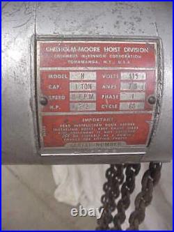 CM Lodestar Model H Electric Hoist 1 Ton 8' chain Lift with Pendant Control 115V