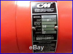 CM Lodestar Model L 1 Ton 2000lb Electric Chain Hoist 10' Lift 16fpm 110v 1ph