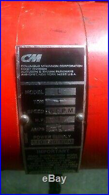 CM Lodestar Model L 1-Ton Electric Chain Hoist 10' Lift 110V with CBTP Trolley
