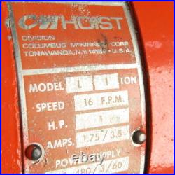 CM Lodestar Model L 1 Ton Electric Chain Hoist 10' Lift 16FPM 208-230/460V