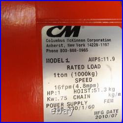 CM Lodestar Model L 1 Ton Electric Chain Hoist 15' Lift 16FPM 208/230V 1Ph