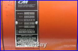 CM Lodestar Model L 1 Ton Electric Chain Hoist 20' Lift 16FPM 115Volt 1PH