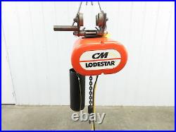 CM Lodestar Model L 1 Ton Electric Chain Hoist 3PH 14' Lift 16 FPM Push Trolley