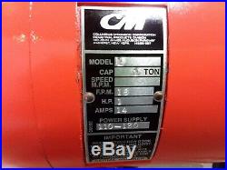 CM Lodestar Model L 1Ton 2000lb Electric Chain Hoist 18' Lift 16fpm 120v 1ph