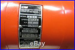 CM Lodestar Model L 1Ton Electric Chain Hoist 20' 10 Lift 16FPM 208-230/460 3Ph