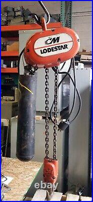 CM Lodestar Model R 2 Ton Chain Hoist 8 FPM Multi Voltage 15' Lift 1 HP 3 Ph