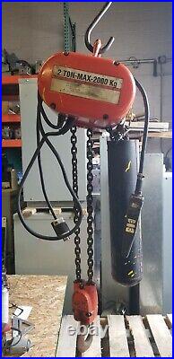 CM Lodestar Model R 2 Ton Chain Hoist 8 FPM Multi Voltage 15' Lift 1 HP 3 Ph
